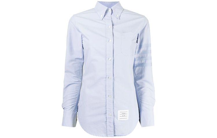 Order (W) THOM BROWNE Kemeja Lengan Panjang Biru dengan Logo dan Empat Garis Bar FLL005A-06496-480