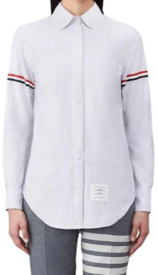 (Women) THOM BROWNE Blue Striped Long Sleeve Shirt FLL019E-00098-480 Shop (Women) THOM BROWNE Blue Striped Long Sleeve Shirt FLL019E-00098-480