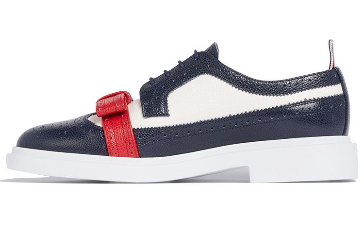 (W) Thom Browne Brogue Platform 'White Blue Pebble Grain Bow'