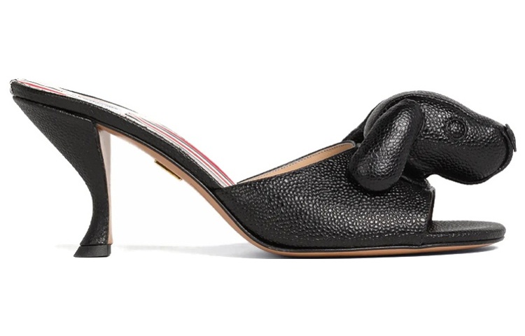 Order THOM BROWNE 小牛皮 粗跟一字套足 時尚涼鞋 女款 黑色