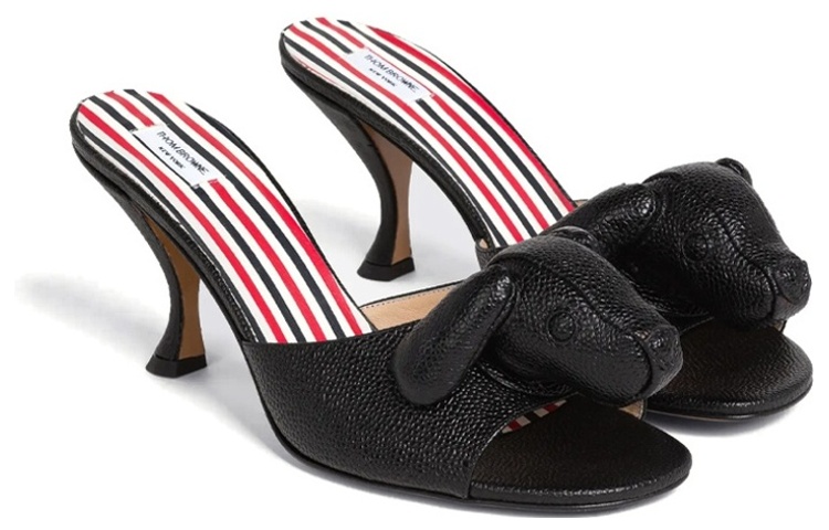 Lookbook THOM BROWNE 小牛皮 粗跟一字套足 時尚涼鞋 女款 黑色