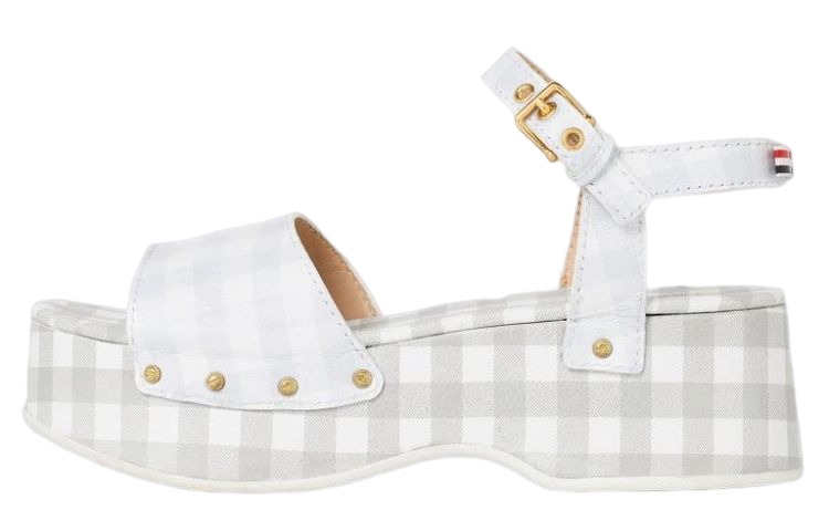 (W) Thom Browne Calfskin Buckle Chunky Round Toe Slide 'White'