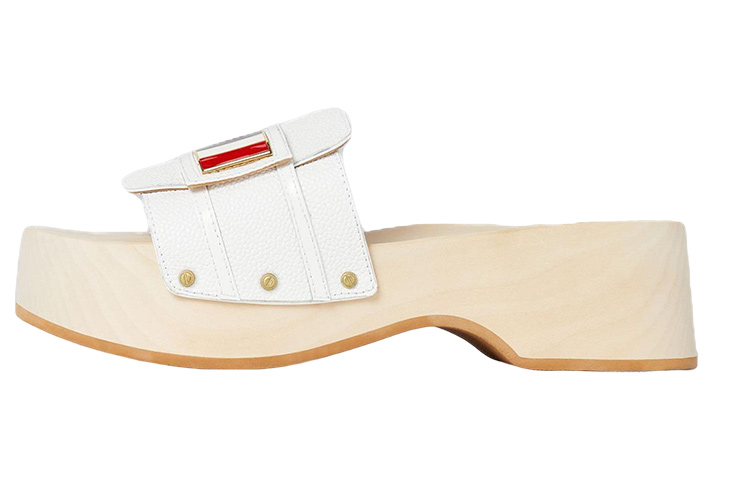 (W) Thom Browne Calfskin Logo Plaque Slide 'White'