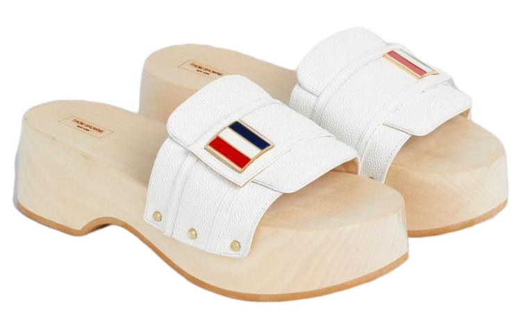 (W) Thom Browne Calfskin Logo Plaque Slide 'White' 圖 2