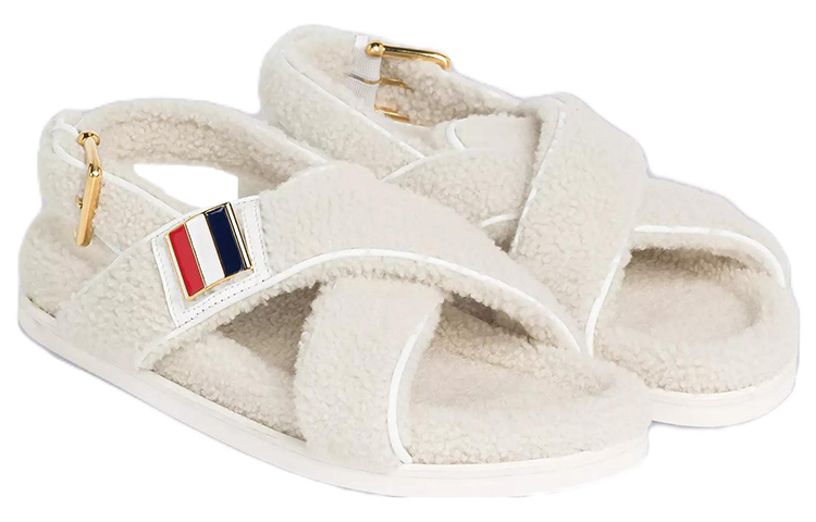 Order (W) Thom Browne 小牛皮毛绒带凉鞋 '白色' FFF126A05584100