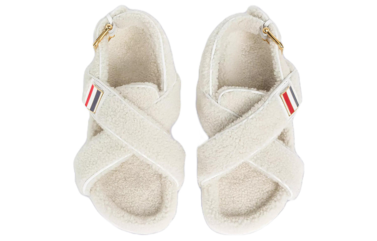 Lookbook THOM BROWNE 小牛皮 毛絨綁帶 時尚涼鞋 女款 白色