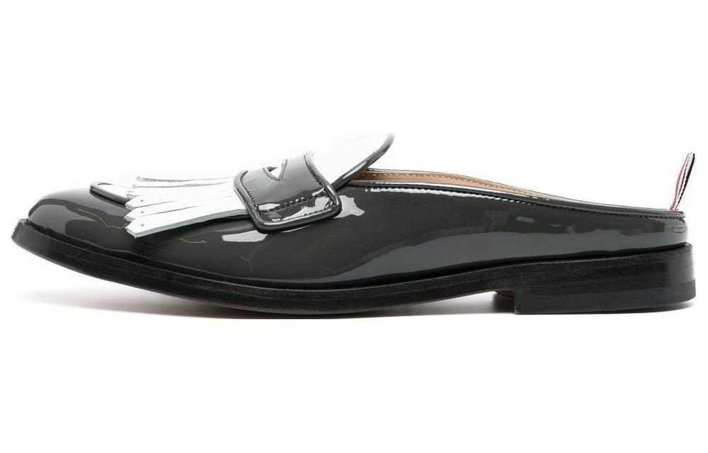 (W) Thom Browne Calfskin Round Toe Flat 'Black Fashion Slide'