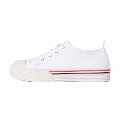 (W) Thom Browne Canvas Collegiate 'White Low-Top'