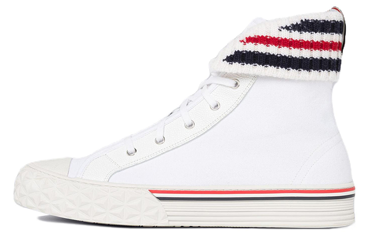 (Women) Thom Browne Canvas Leather Knit High-Top 'White Fashion' FFD118A01588100