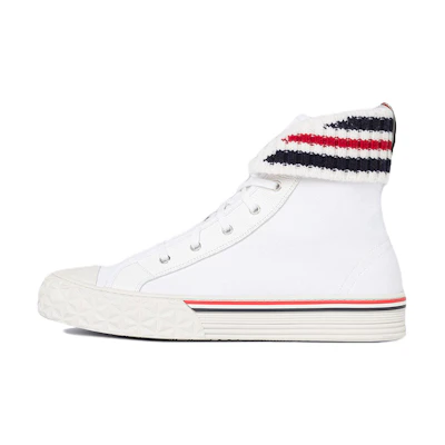 (W) Thom Browne Canvas Leather Knit High-Top 'White Fashion'