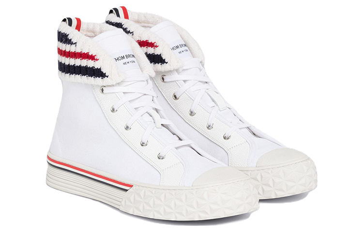 (W) Thom Browne Canvas Leather Knit High-Top 'White Fashion' 圖 2