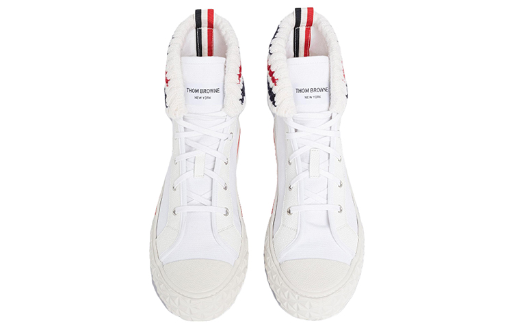 (W) Thom Browne Canvas Leather Knit High-Top 'White Fashion' 圖 3