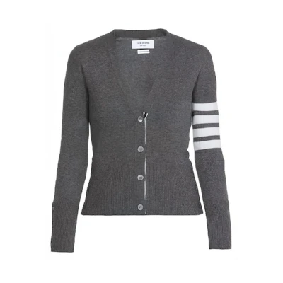 (Women) THOM BROWNE Classic 4-Bar Cashmere V-Neck Sweater Grey FKC001A-00011-035