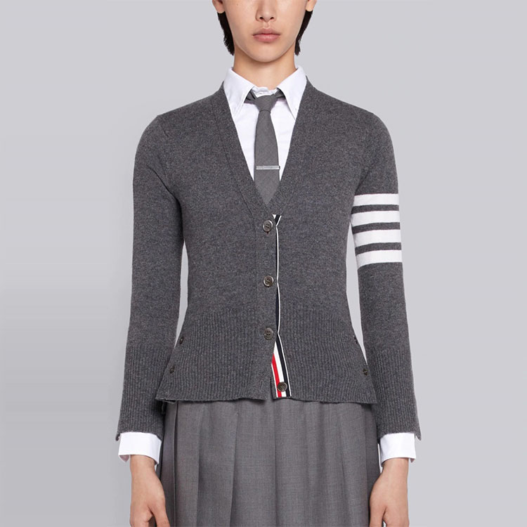 (Women) THOM BROWNE Classic 4-Bar Cashmere V-Neck Sweater Grey FKC001A-00011-035 圖 4