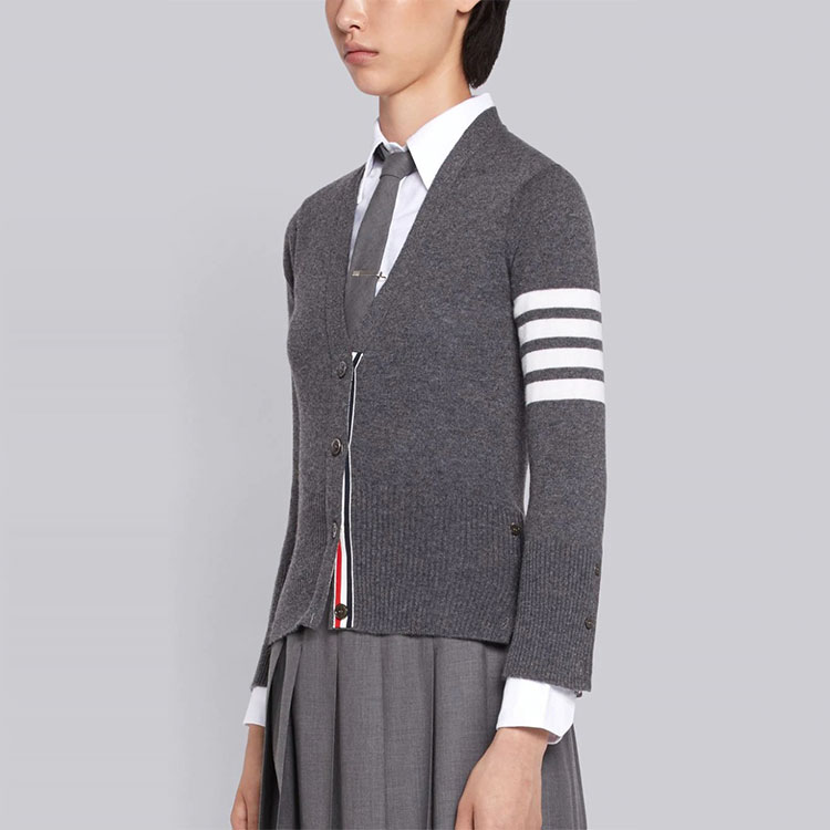 (Women) THOM BROWNE Classic 4-Bar Cashmere V-Neck Sweater Grey FKC001A-00011-035 圖 6