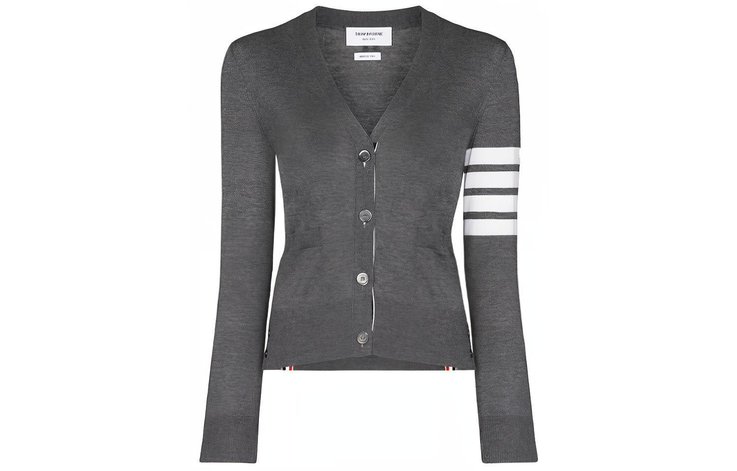 (Women) Thom Browne Classic Four-Bar Knit Sweater Gray - Preppy Style. FKC207A-00014-035