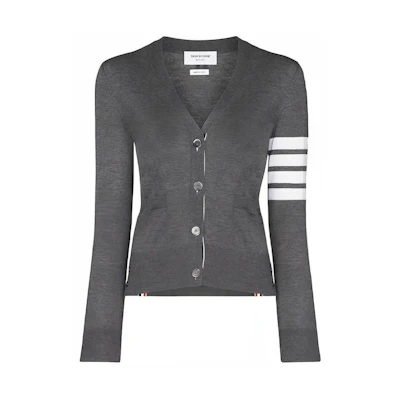 (Women) Thom Browne Classic Four-Bar Knit Sweater Gray - Preppy Style. FKC207A-00014-035
