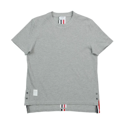 (Women) Thom Browne Crewneck T-Shirt Grey with Stripe Design FW21 Summer Tee. FJS013A-00050-055