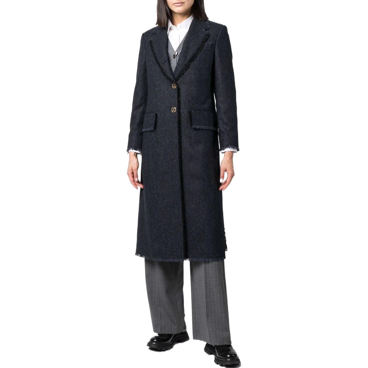 Lookbook (W) Abrigo Largo Mujer Thom Browne Distressed Edge, Solapa V, Manga Larga. FOC320W-05385-415