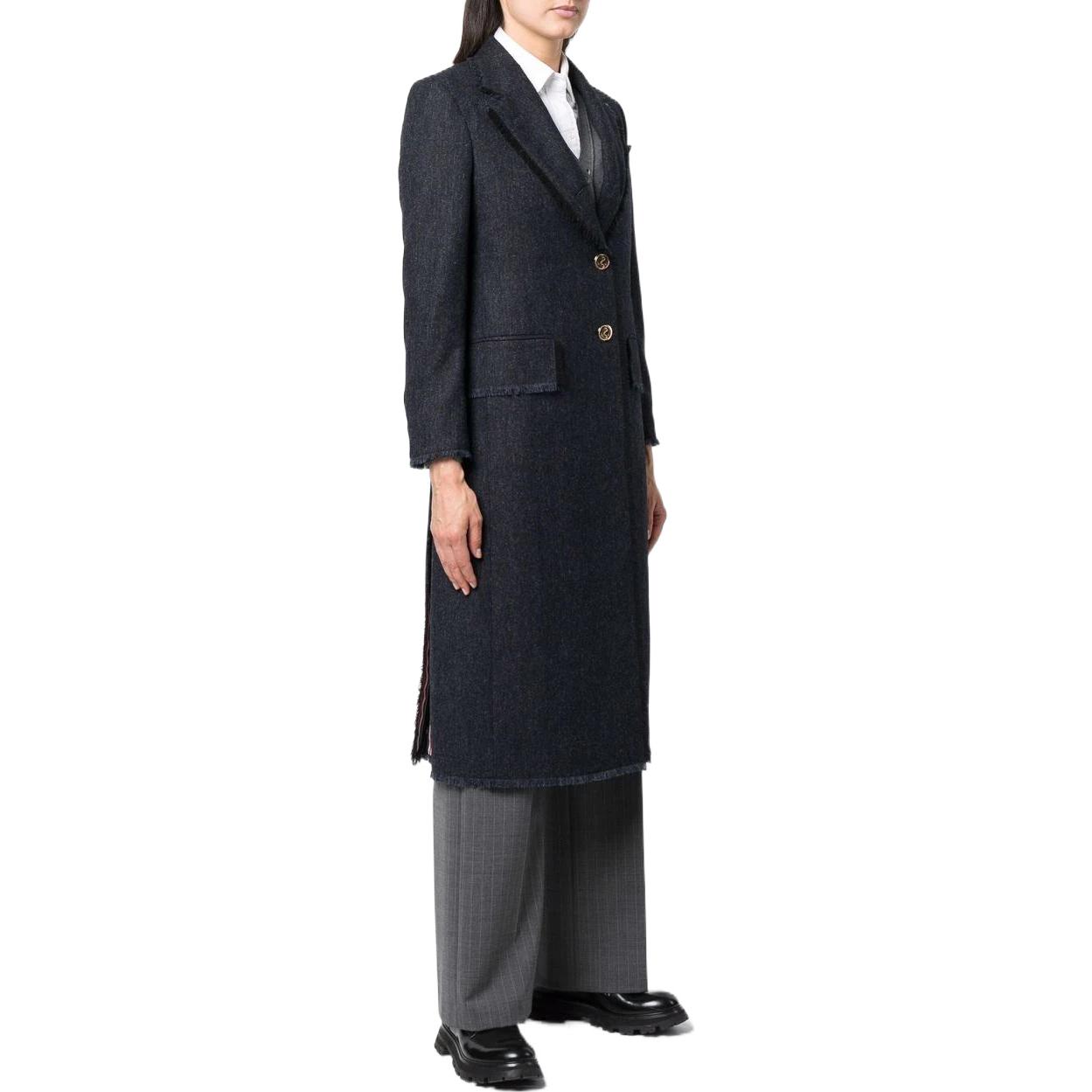 Shop (W) Abrigo Largo Mujer Thom Browne Distressed Edge, Solapa V, Manga Larga. FOC320W-05385-415