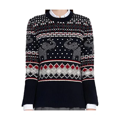 (Women) Thom Browne Elephant Pattern Wool Tweed Knit Sweater FKA287A-00278-960