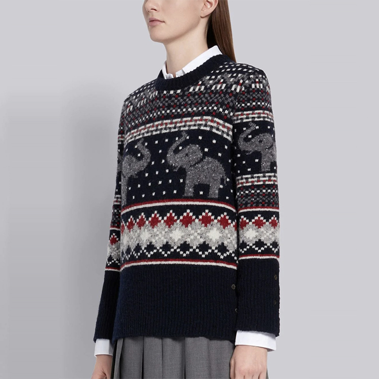 Shop (W) 톰 브라운 코끼리 패턴 울 트위드 니트 스웨터 FKA287A-00278-960