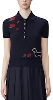 (Women) Thom Browne Floral Slim Fit Polo Shirt Navy Blue. FJP096E-00050-415 (Women) Thom Browne Floral Slim Fit Polo Shirt Navy Blue. FJP096E-00050-415