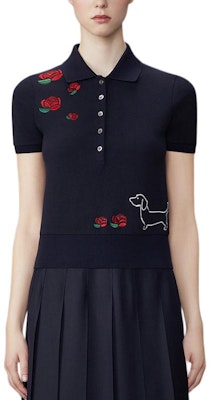 (W) 톰 브라운 플로럴 슬림핏 폴로 셔츠 네이비 블루. FJP096E-00050-415 Order (W) 톰 브라운 플로럴 슬림핏 폴로 셔츠 네이비 블루. FJP096E-00050-415