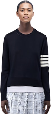 (W) Thom Browne Four-Bar Pullover Sweater Biru Navy. FKA280A-Y1014-415 Details for (W) Thom Browne Four-Bar Pullover Sweater Biru Navy. FKA280A-Y1014-415