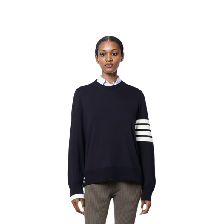 Sizing (W) Thom Browne Four-Bar Pullover Sweater Biru Navy. FKA280A-Y1014-415