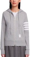 (Women) Thom Browne Four-Bar Zip Hoodie in Light Grey for Women - Fall Collection FJT001A-00535-055 (Women) Thom Browne Four-Bar Zip Hoodie in Light Grey for Women - Fall Collection FJT001A-00535-055