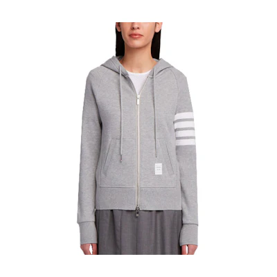 (Women) Thom Browne Four-Bar Zip Hoodie in Light Grey for Women - Fall Collection FJT001A-00535-055
