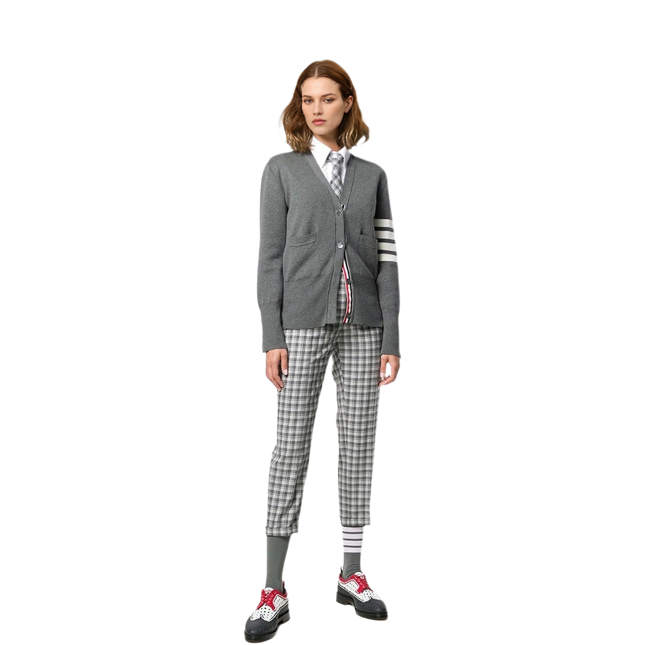 (Women) THOM BROWNE FW20 Grey V-neck Knit Sweater with Classic 4-Stripe. FKC207A-00219-035 圖 4