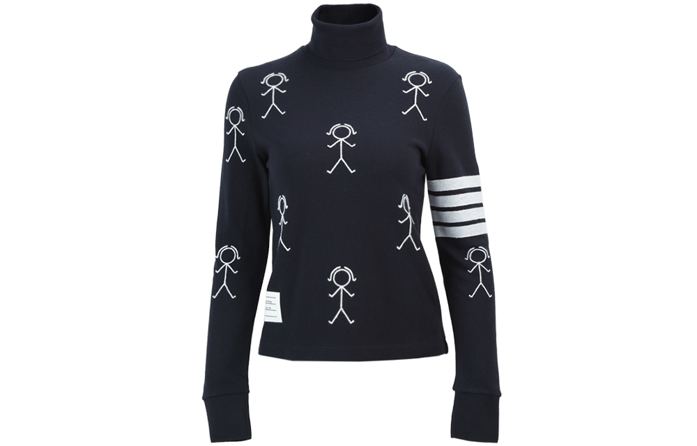 (Women) Thom Browne FW21 4-Bar Mrs. Thom Logo High-Neck Sweatshirt Navy Blue FJS098E-00050-415