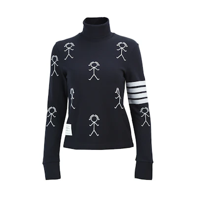 (Women) Thom Browne FW21 4-Bar Mrs. Thom Logo High-Neck Sweatshirt Navy Blue FJS098E-00050-415