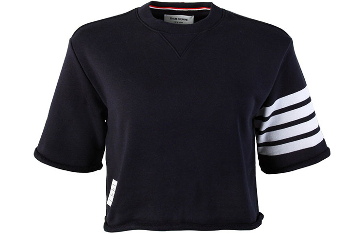 (Women) THOM BROWNE FW21 4-Bar Striped Navy Blue Crewneck T-Shirt. FJS027A-00535-415