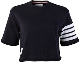 (Women) THOM BROWNE FW21 4-Bar Striped Navy Blue Crewneck T-Shirt. FJS027A-00535-415 (Women) THOM BROWNE FW21 4-Bar Striped Navy Blue Crewneck T-Shirt. FJS027A-00535-415