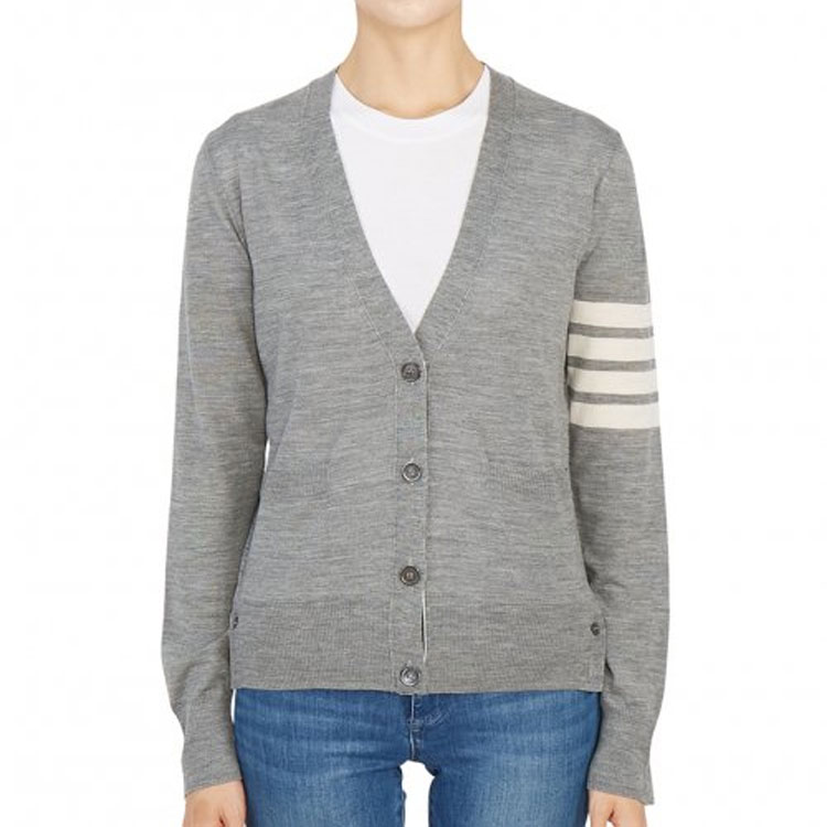 (Women) Thom Browne FW21 4-Bar V-Neck Wool Sweater - Light Grey. FKC334A-Y1014-055 圖 5