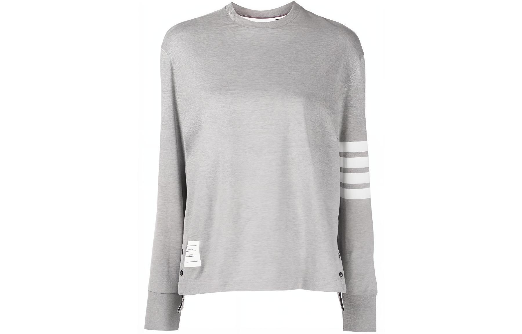 (Women) Thom Browne FW21  Grey Classic Four-Bar Waffle Knit Zip-Up Sweatshirt. FJS066A-06221-055