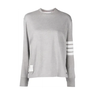 (Women) Thom Browne FW21 Grey Classic Four-Bar Waffle Knit Zip-Up Sweatshirt. FJS066A-06221-055