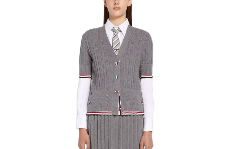 (Women) THOM BROWNE FW21  Logo V-Neck Striped Knit Top Light Grey FKC418A-Y3009-055 圖 2