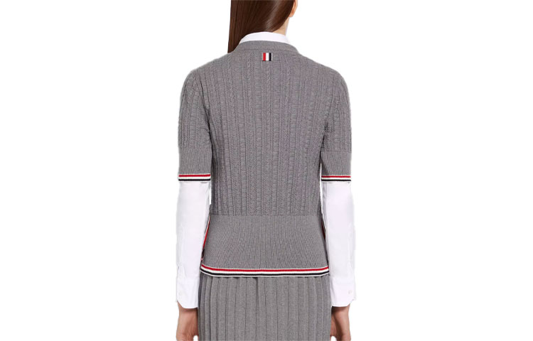 (Women) THOM BROWNE FW21  Logo V-Neck Striped Knit Top Light Grey FKC418A-Y3009-055 圖 3