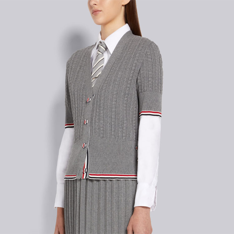 (Women) THOM BROWNE FW21  Logo V-Neck Striped Knit Top Light Grey FKC418A-Y3009-055 圖 5