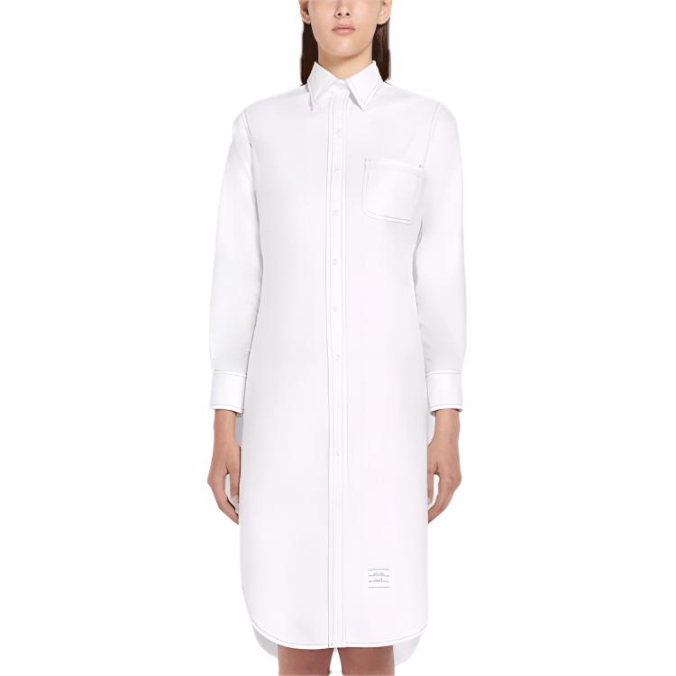 (Women) THOM BROWNE FW21  White Long Sleeve Solid Stitch Shirt Dress FDS001I-06177-100