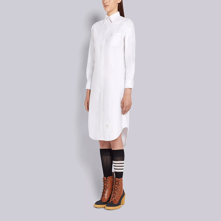 Details for (W) 톰 브라운 FW21 화이트 롱슬리브 솔리드 스티치 셔츠 드레스 FDS001I-06177-100