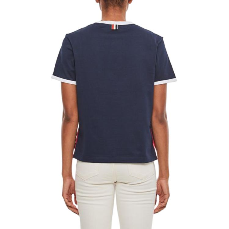 Shop (W) Camiseta Thom Browne FW21 Asimétrica Cuello Redondo Azul Marino Verano. FJS075A-00042-415