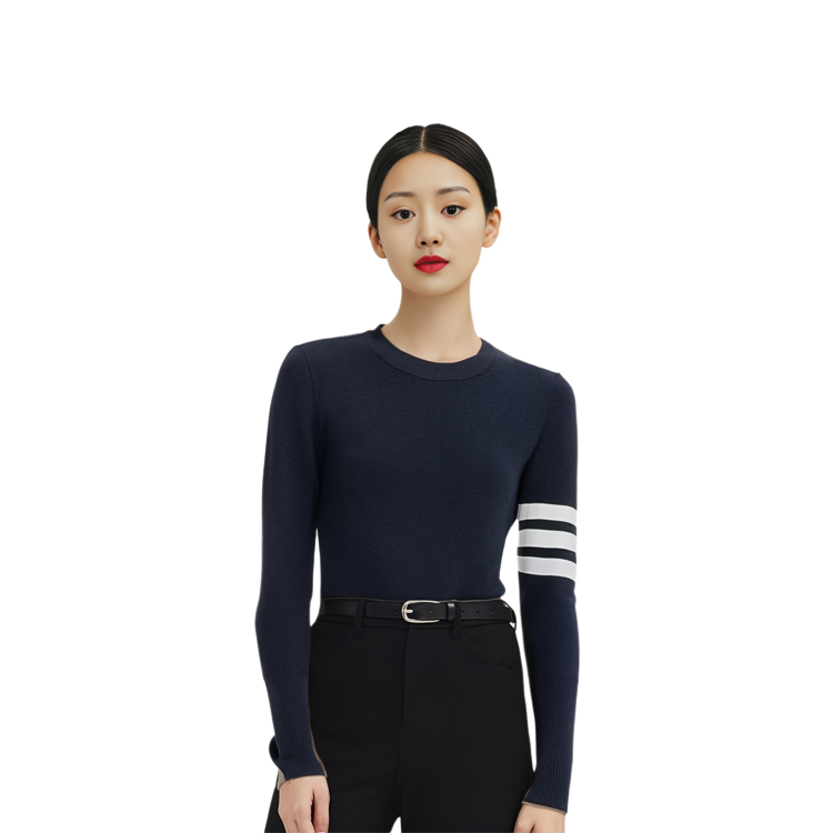 Shop (W) トムブラウン FW21 ブラック ウール プルオーバー セーター フォーストライプス FKA239A-00014-415