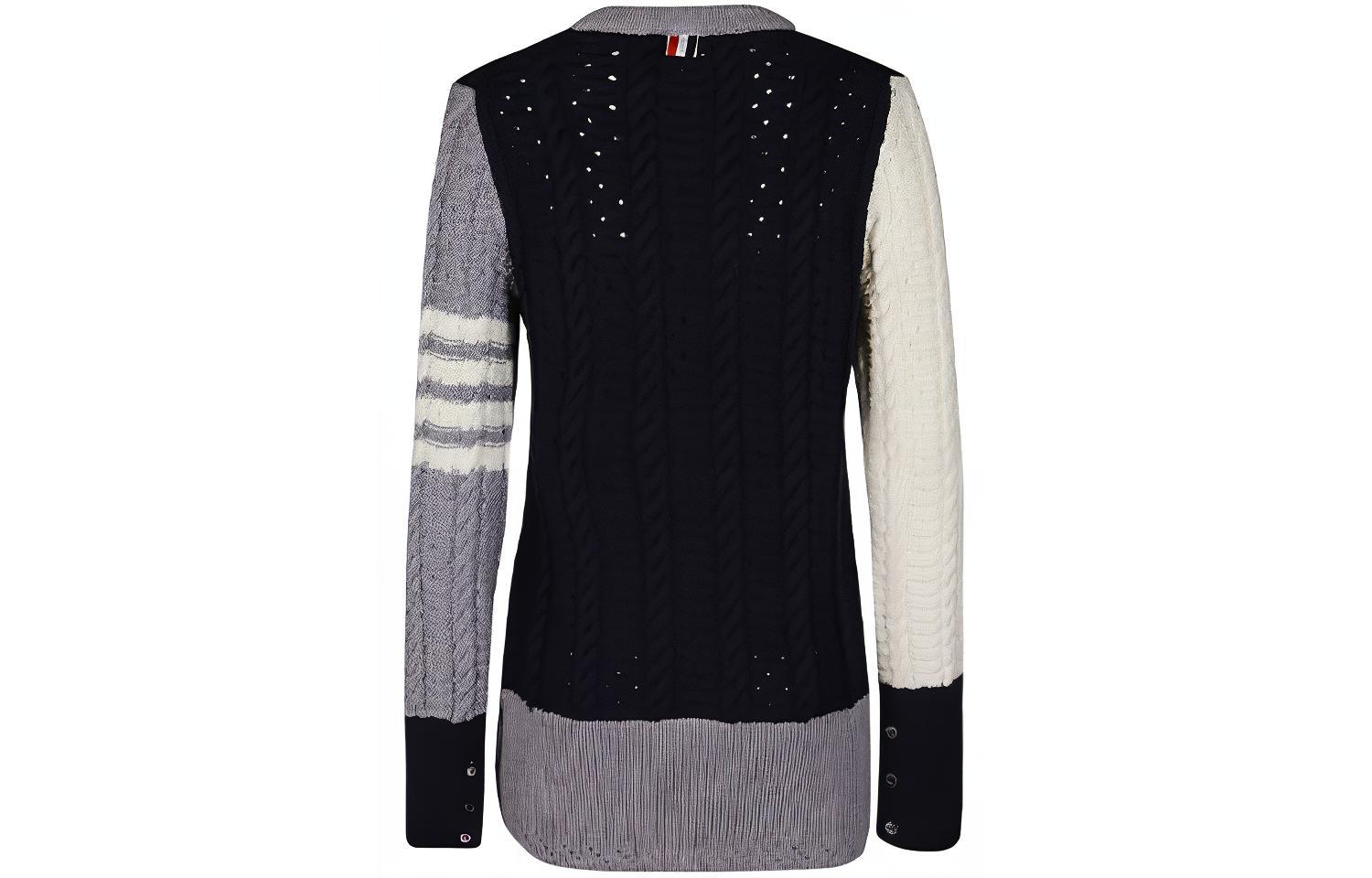 (Women) THOM BROWNE FW21 Black Wool Sweater with Logo & Striped Contrast Design. FKA341F-Y1022-996