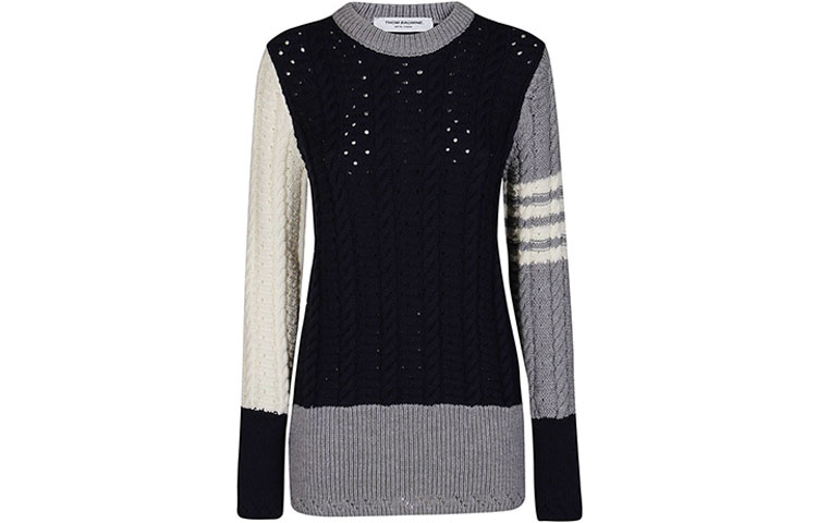 (Women) THOM BROWNE FW21 Black Wool Sweater with Logo & Striped Contrast Design. FKA341F-Y1022-996 圖 3