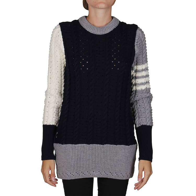 (Women) THOM BROWNE FW21 Black Wool Sweater with Logo & Striped Contrast Design. FKA341F-Y1022-996 圖 4